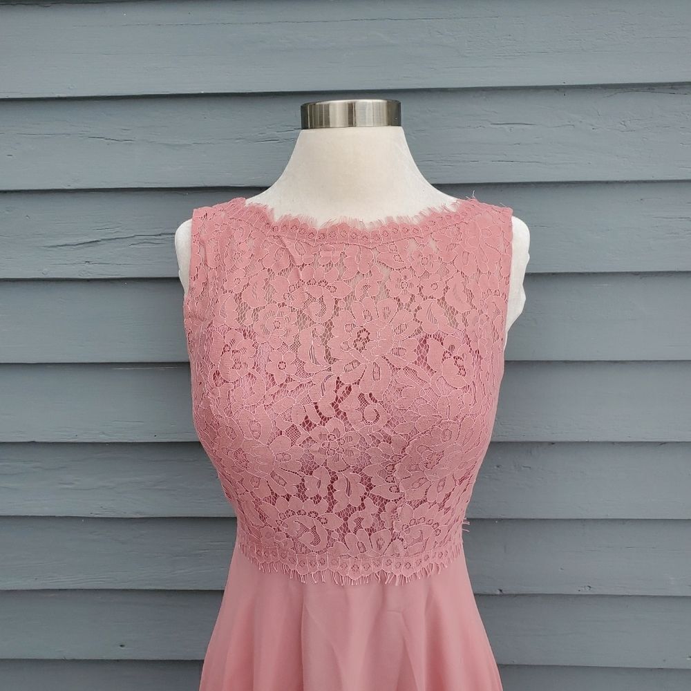 Christina Wu 22813 Blush Pink Lace Chiffon‎ Bridesmaid Prom Formal Maxi Gown 4 - Picture 7 of 9